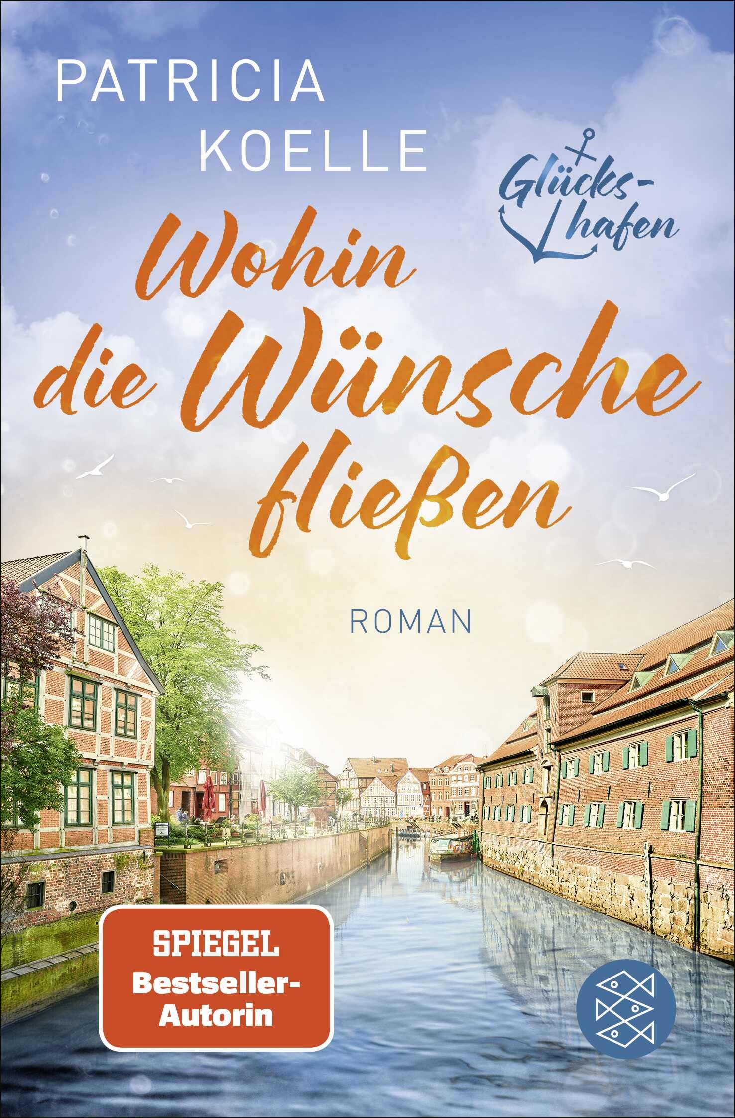Typisch norddeutsche Kleinstadt, Fachwerk und Kanal. Mittig steht der Titel des Buches in roter Schrift.