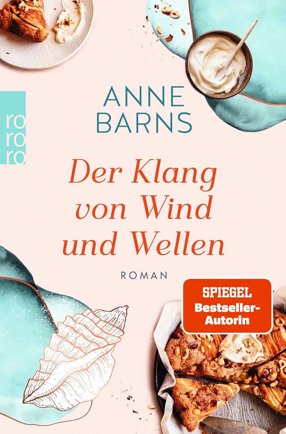 In den Ecken des Covers ist Gebäck abgebildet, sowie ein Schneckenhaus. Der Titel des Buches steht mittig auf einem rosanen Hintergrund.
