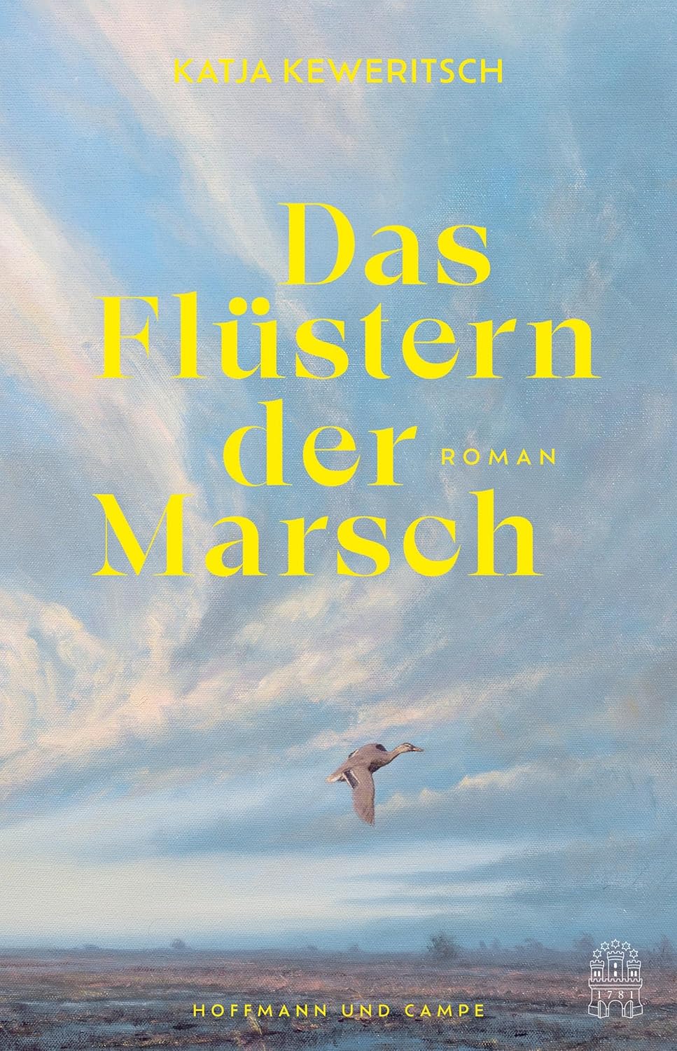Abgebildet ist ein bewölkter Himmel. Im Vordergrund fliegt ein großer Vogel, über ihm steht der Titel in gelber Schrift.