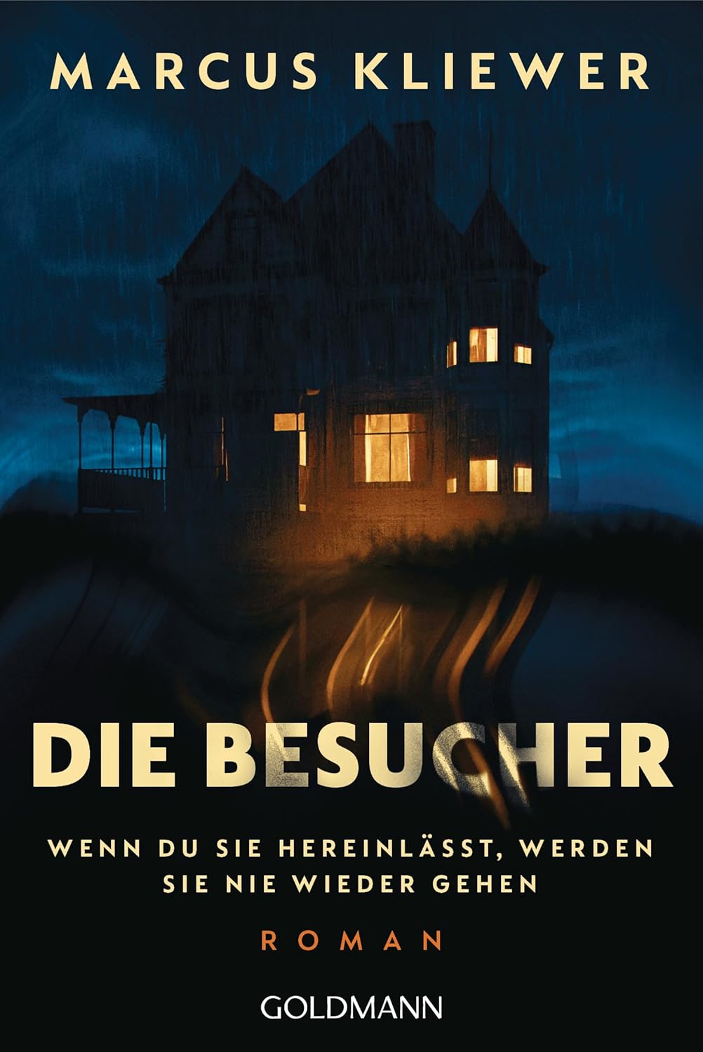 Dunkles Cover, zeigt ein großes altes Haus bei Nacht.
